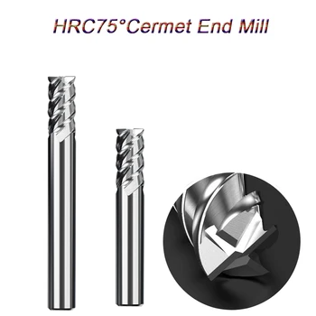 HRC 75 Solid Cermet freze Cerame Ceramal Metal Ceramică End Mill Neacoperite de Înaltă duritate CNC cu fund Plat Super Tare