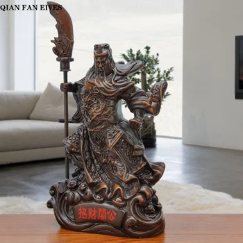 Imitație de lemn statuia lui Guan Gong，tehnologie de Rășină，artă Modernă sculptura，Zeul Razboiului Guan Yu，Acasă decorare dumnezeu a bogăției statuie
