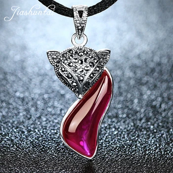 JIASHUNTAI Retro Ruby Roșu Piatră prețioasă 100% Argint 925 Sterling Fox Pandantiv Colier Bijuterii de Argint Pentru Femei de Moda