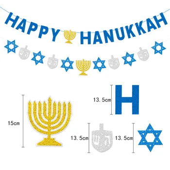 JOYMEMO HANUKKAH FERICIT Hârtie Banner Sărbătoare Evreiască Decor Petrecere de Aur Sclipici Scrisoare Banner Israelian Festival Consumabile