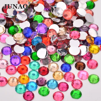JUNAO 2 3 4 5 6mm Rotund Colorate Rășină Stras Aplicatiile Flatback Față de Decorare Arta de Unghii cu Pietre de Cristal Non Remediere rapidă Strass