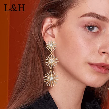 L&H Fashion Exagerat De Lux Cristal De Aur Argintiu Culoare Picătură Cercei Lungi Declarație Fulg De Nea Legăna Cercei Pentru Femei Bijuterii