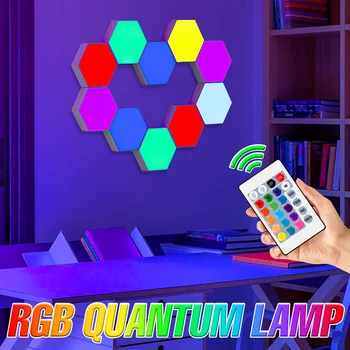 LED-uri RGB Cuantice Lampă de Perete Hexagonal Veioza cu Senzor Tactil Hexagoane Colorate Modular de Decorare Dormitor Fagure de miere Lampă de Noapte