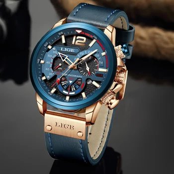 LIGE Casual Sport Ceasuri Pentru Barbati Blue Top Brand de Lux Militare Piele Încheietura mîinii Ceas Bărbat Ceas Moda Ceas Cronograf
