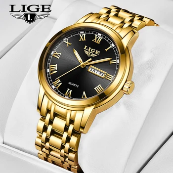 LIGE Moda Mens Ceasuri de Top de Brand de Lux Încheietura Cuarț Ceas de Aur Ceas Mare de Oameni rezistent la apă, Cronograf Relogio Masculino