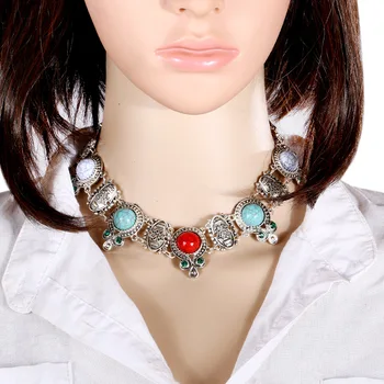 LZHLQ Scurt de Epocă Cravată Coliere Maxi Metal Placat cu Collier Colier Pentru Femei cu pietre Albastre Cuplurile 2017 Brand de Moda Bijuterii