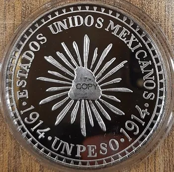 Mexic 1914 Un Peso Estados Unidos Mexicanos Muera Huerta Argint Placat Cu Copia Fisei