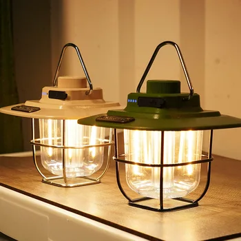 Mini Vintage din Metal Agățat Lanterne LED Camping Lumina Portabil Impermeabil de Încărcare USB Cort de Lumină cu Cârlig în aer liber Lampa de Gradina