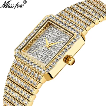MISSFOX Diamant Ceas Pentru Femei Brand de Lux Doamnelor Aur Pătrat Ceas Minimalist Analog Quartz Movt de sex Feminin Unic de Gheață Afară Ceas