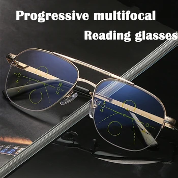 Moda de Tranziție Multifocale Ochelari de Citit Bărbați Albastru Blocarea Protectie UV Soare Hipermetropie Ochelari Retro Clar Full Rim gafas
