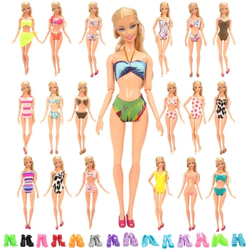 Moda Drăguț Haine Papusa 10 buc/set 5 costume de Baie Bikini + 5 Papusa Pantofi de casă de Păpuși, Accesorii pentru Barbie, pentru Copii Jucării pentru Fete