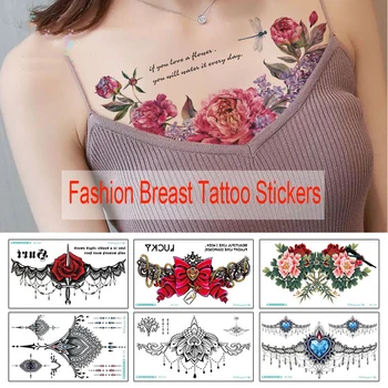 Moda Sânilor Autocolante Tatuaj Temporar Rezistent La Apa Schiță Floare Floare Simplă Sternului Stick Tatuaj Temporar Stick Pentru Femei
