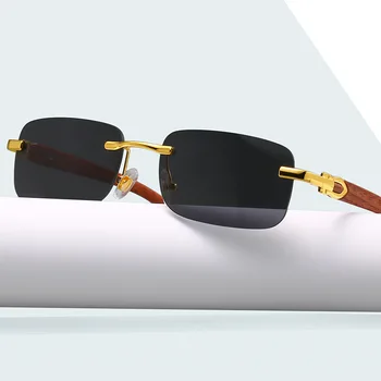 Moda Vintage Mici fără ramă Pătrată ochelari de Soare Femei Barbati Brand de Lux de Designer Populare de Călătorie de Conducere din Lemn Ochelari de Soare UV400
