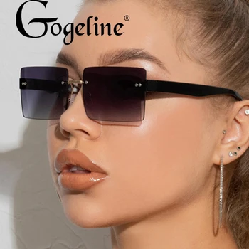 Moda Vintage Nou fără ramă Fara rama Dreptunghi ochelari de Soare Gradient UV400 Nuanțe de Vară de Călătorie Ochelari de Soare pentru Femei