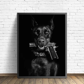 Modern Negru Câine Doberman Panza Cuadros Arma De Lux De Moda Printuri Panza Pictura Nordică Arta De Perete Poza Cameră Decor