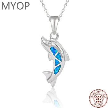 MYOP Real Argint 925 cu Opal Pandantiv Design Original Albastru Seria Delfin Minunat Scrystal Pandantiv Colier Cadouri de Vacanță