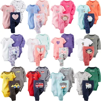 New sosire 3pcs seturi de îmbrăcăminte pentru Copii baby salopeta bumbac desene animate cu mânecă scurtă romper + pantaloni Set nou-născut băiat haine de fata