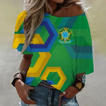 Noi Brasil Pavilion Femei Pictura Abstracta Tricou Brazilia Flag 3D de Imprimare de Vară de Pe Umăr Topuri Tricou