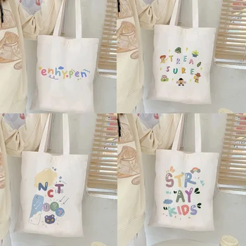 Noi Harajuku Canvas Tote Bag Grup Kpop Cumparator Saci de Umăr Tuisyen Sekolah de Școlarizare Geanta Tote Genți de mână pentru Femei Bolso Iona