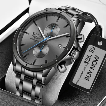 Noi LIGE Barbati Ceas de Lux de Brand de Afaceri Negru Cuarț Ceasuri Pentru Barbati rezistent la apă, Cronograf Sport Ceas Data Masculin Ceas