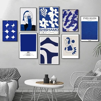 Nordic Moderne Abstracte Klein Albastru Nordic Panza Pictura Imprimate, Poster De Perete De Arta Imagine Ca Acasă Decorare Camera De Zi