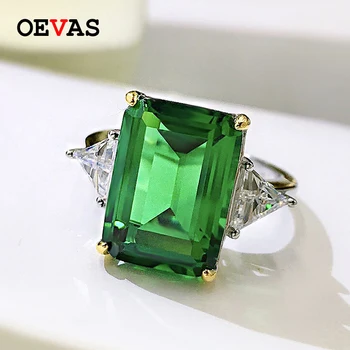 OEVAS 100% Argint 925 Spumante 10*14mm Taie Smarald Verde Inel de Nunta Pentru Femei de Înaltă Carbon Diamant Bijuterii Fine Cadouri