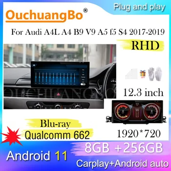 Ouchuangbo Auto Radio Gps-ul De 12.3 inch RHD Audi A4 B9 V9 A5 F5 RS4 S4 A4L 2017-2019 Qualcomm 662 Android 11 Multimedia Player