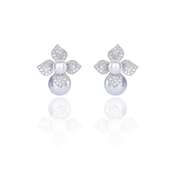 Perle Cubic Zircon Cercei Stud pentru Nunta, Cristale de Flori Cercei pentru Mireasa, Femei Fata de Cadou CE10529