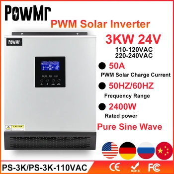 PowMr 3KVA Undă Sinusoidală Pură Hibrid Solar Invertor 24V 220V 110V Built-in PWM 50A Controler de Încărcare Solară și Încărcător AC pentru Acasă