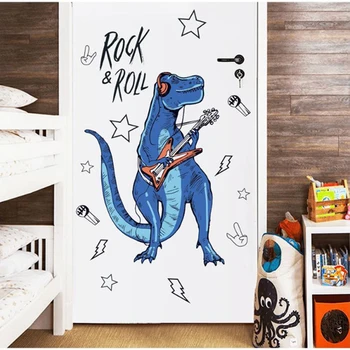 Rock Roll Dinozaur autocolante de Perete Pentru Camera Copii Desene animate Animale Decor Acasă de Artă Viny PVC Tapet Creative Usa Frigiderului Deco