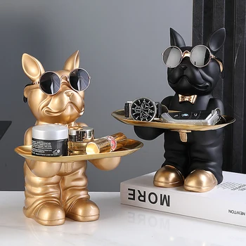 Rășină Câine Statuie Decor Camera pusculita Decorative Tava de Stocare Bulldog francez Sculptura Figurina Animal pentru Acasă Decorare Birou