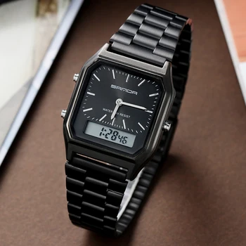SANDA de Lux pentru Bărbați din Oțel Inoxidabil Negru Ceasuri de Femei de Moda LED Ceas Digital Impermeabil Sporturi Ceas relogio masculino