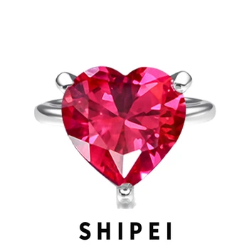 SHIPEI Clasic Argint 925 9CT Dragoste Inima Ruby Piatră prețioasă Inele de Logodna de Nunta Simplu Inel Pentru Femei Cadouri en-Gros