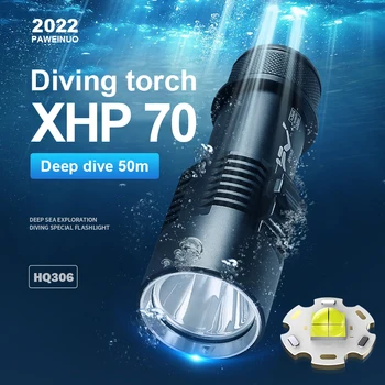 Super-luminos Scufundări Lanterna CREE XHP70 IPX8 mai mare rating impermeabil de scufundări Profesionist de a Folosi lumina 18650 sau baterii 26650