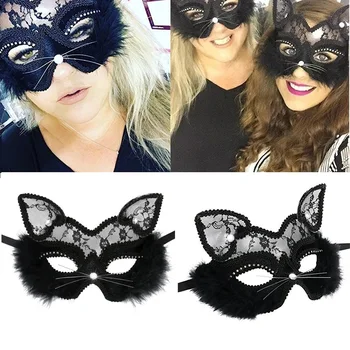 Venețian de lux Mascaradă Masca Femei Fete Sexy Dantelă Ochi de Pisica Negru Masca pentru Rochie Fancy de Craciun Petrecere de Halloween
