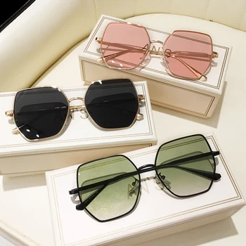 Vintage Supradimensionate Pătrat de Metal Verde ochelari de Soare pentru Femei Brand Design Fashion Unic Cadru Gradient de Lentile de Ochelari de Soare Nuante UV400
