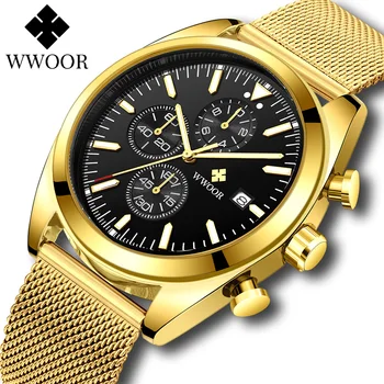 WWOOR 2022 Lux de Aur Negru Ceas Pentru Bărbați Moda Impermeabil Luminos Cuarț Ceasuri de mana Sport Cronograf Relogio Masculino