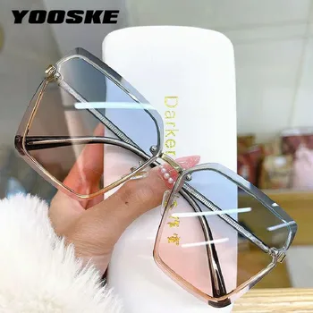 YOOSKE de Lux Supradimensionate fără ramă de ochelari de Soare Femei Pătrat Doamnelor Ochelari de Soare Nuante de Gradient în aer Liber Ochelari de soare UV400 Oglindă