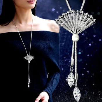 Zircon Fan Lung Colier Lanț Pulover Moda Lanț De Metal Cristal Pandantiv Coliere Ajustat Gotic Femei Bijuterii